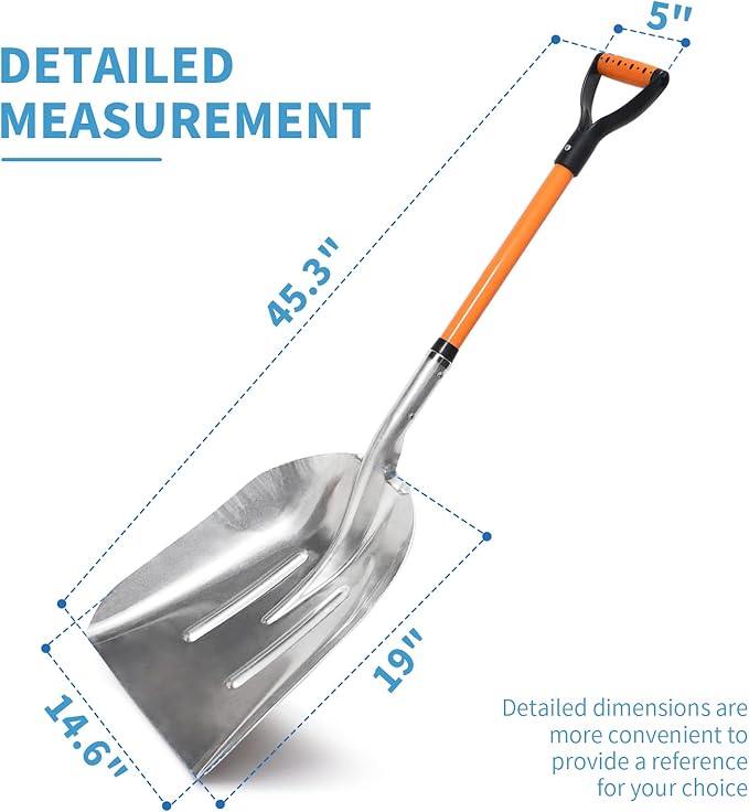 VNIMTI Aluminum Snow Shovel with D Handle Metal Snow Shovel for Driveway 45Inches 3.7 Pounds Transfer Shovel Shovel for Gardening, Orange