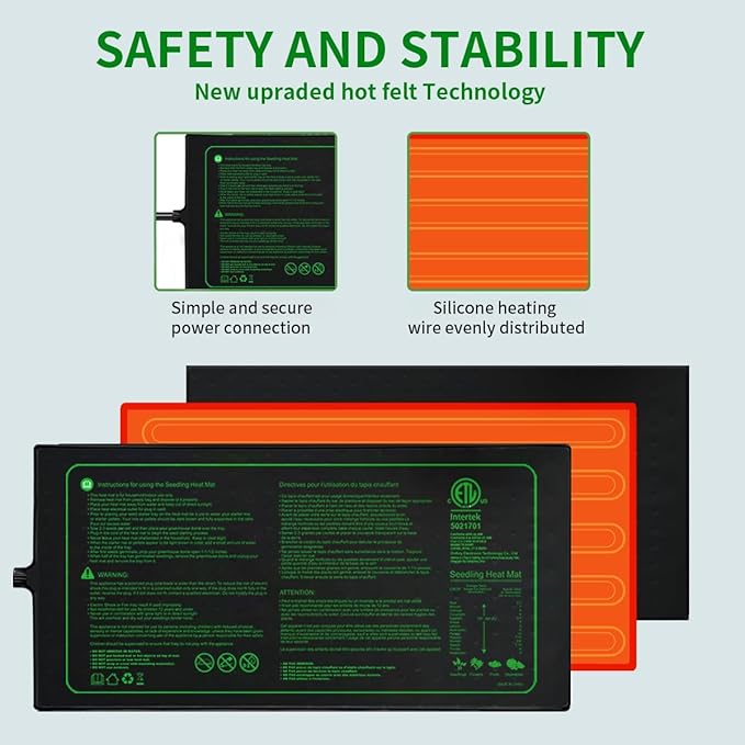 Upgrade Version 4PK Seedling Heat Mat with ETL Listed,Warm Hydroponic Heating Pad for Seed Starting,Indoor Gardening,Brewing and Greenhouses,Durable Waterproof Black Plant Heat Mat