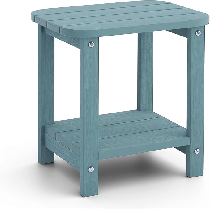 2-Tier Outdoor Side Table, 16" Adirondack Small Side Table All Weather Resistant, Patio End for Outside or Indoor, Patio, Yard, Pool, Porch, Garden, Lake Blue