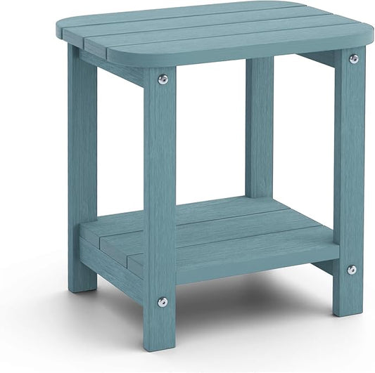 2-Tier Outdoor Side Table, 16" Adirondack Small Side Table All Weather Resistant, Patio End for Outside or Indoor, Patio, Yard, Pool, Porch, Garden, Lake Blue