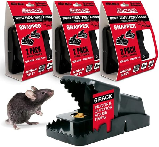 Catchmaster Snapper Mouse Traps 6-Pk, Mouse Traps Indoor for Home, Reusable Rodent Killer for House, Outdoor Critter Catcher, Eco Friendly Pest Control for Garage, Basement, & Kitchen