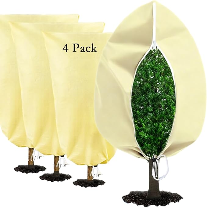 gardtree Winter Tree Covers Freeze Protection 47.2" x 70.8" 4 Packs, Thicker 2.4oz/yd² Garden Covers Frost Protection, Outdoor Plant Protector with Zipper Drawstring for Shrubs, Potted Plants