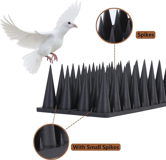 Bird Spikes, 20 Packs Bird Deterrent, Raccoon for Outdoor Repelling Reptiles, Squirrel Spikes for Fences and Roofs to Keep Birds Away（18.7Feet）