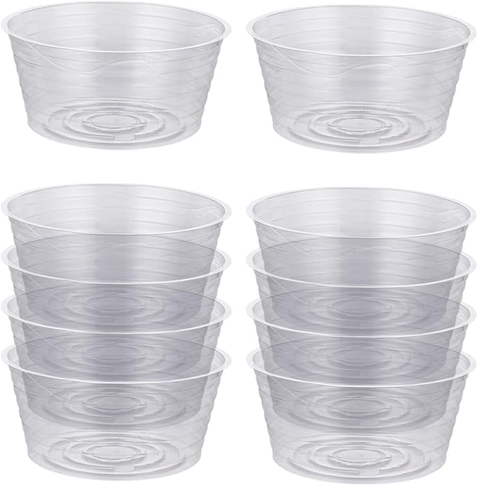 Idyllize 10 Pieces of 8 Inch Clear Thin Deep Plastic Plant Saucer Drip Tray for Pots (8'')
