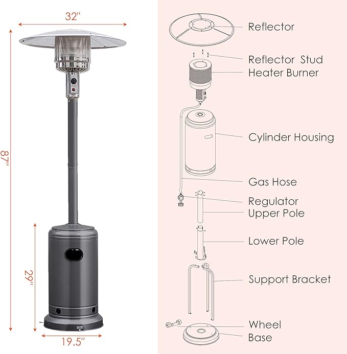 Giantex 50,000 BTU Propane Patio Heater for Outdoor Use, Heat Lamp With Wheels, Trip-over Protection & CSA Certified for Commercial and Household (Grey)