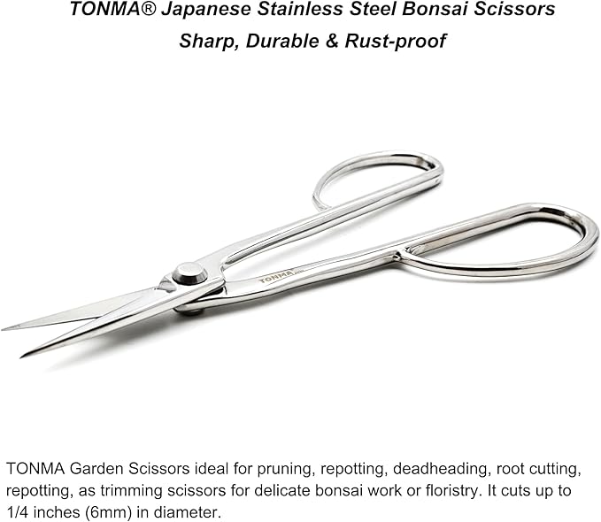 TONMA Satsuki Bonsai Scissors [Made in Japan] Professional 8.5 inch Garden Bonsai Tools Japanese Stainless Steel Hasami Pruning Scissors with Micro Serrated, Mirror Finish Process