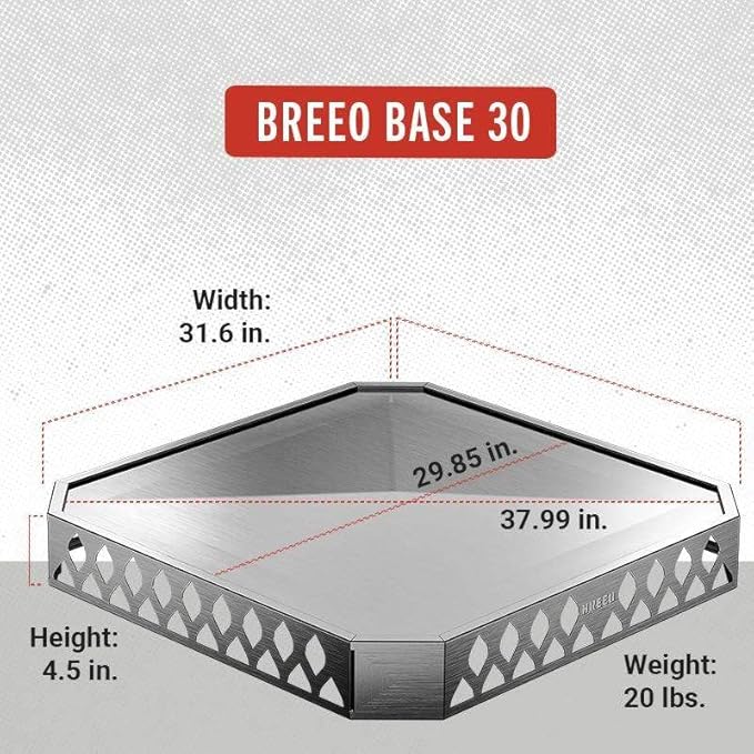 Breeo Base X30 (31.6 Inch) - Fire Pit Mat for Deck Protection - Multi Surface Safe - Superior Heat Protection and Airflow - Stainless Steel Fire Pit Accessory for Outside & Outdoor Surfaces - USA Made