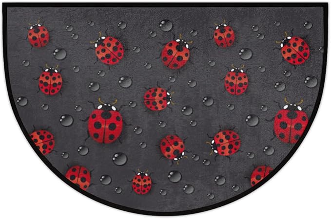 cfpolar Ladybug Half Round Door Mat - Rainy Day Cute Ladybird Black Semicircle, Non-Slip Soft Area Rug for Indoor Entrance, Wear-Resistant Welcome Mat for Garage, Patio, Home Decor - 24 x 36 in