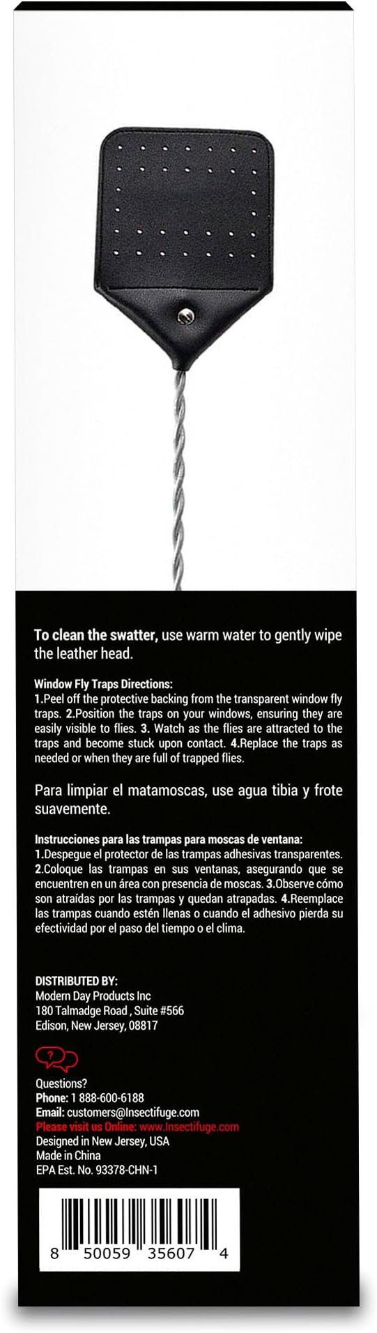 Leather Fly Swatter 2 Pack with 5 Window Fly Traps - Heavy Duty Fly Swatter Manual, Retractable Indoors Outdoors, Large Swatters Multi Pack Long Handle, MATA Moscas