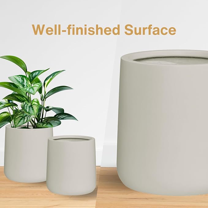 15.3" H x 15" D Conico Fiberstone Round Planter with Drainage Hole, Smooth Finishes, Weather Resistant for Indoor and Outdoor Use, Included 2 Extra Coco Mats (Taupe, 11.7" Pot Opening)
