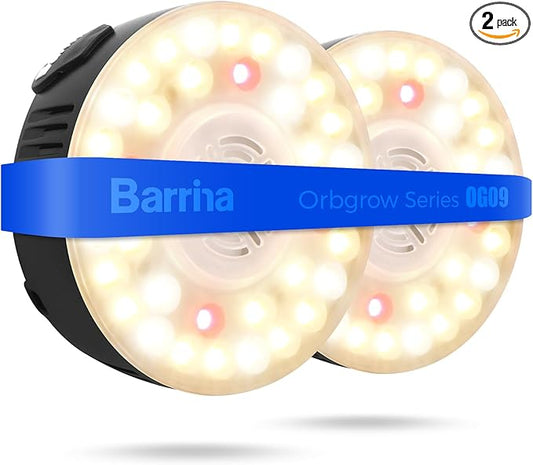 Barrina Orbgrow OG09 Puck LED Grow Light with 660nm Red LEDs, 18W(2 x 9W, 270 Watt Equiv), Plant Lights for Indoor Plants Full Spectrum, Magnetic & Linkable, Small Grow lamp, Seeding, 2 Packs, Black
