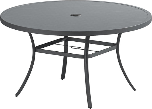 VICLLAX 53" Outdoor Round Patio Table for Lawn Garden, All Weather Metal Round Patio Dining Table with Adjustable Umbrella Hole, Patio Table for 8 Person, Grey