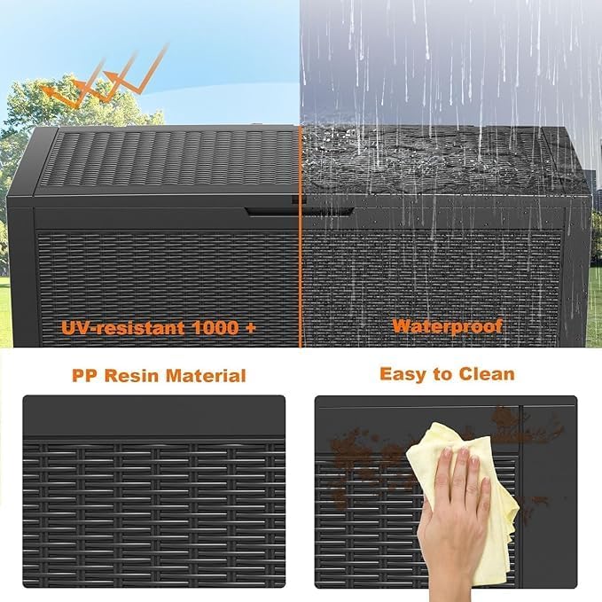 100 Gallon Outdoor Storage Box – Waterproof Deck Box for Garden, Patio & Backyard,Black