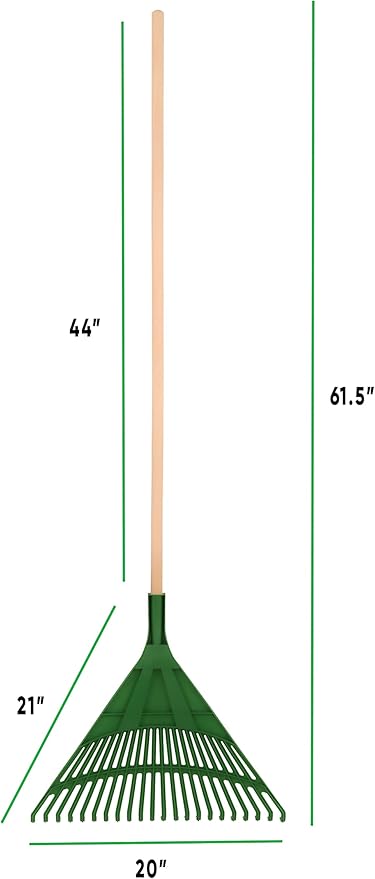 Superio Adult Rake with Hardwood Handle, Durable Plastic Head to Sweep Leaves in Lawn and Tidying Up The Garden, 61"