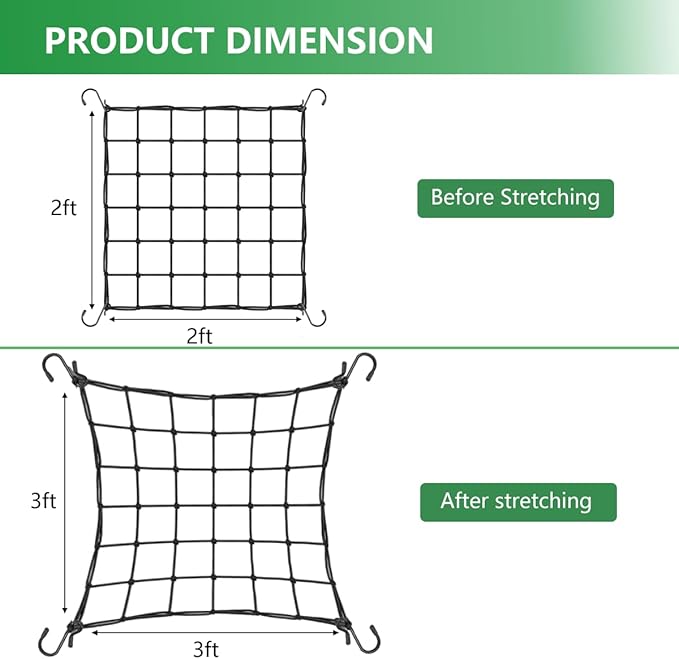 Grow Tent Netting, 3x3FT Elastic Netting with 4 Hooks, Heavy-Duty Support for Indoor Plants