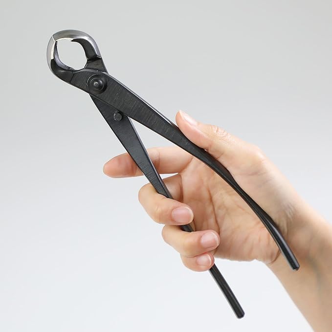 Wazakura Hand Forged Knob Bonsai Cutter Made in Japan 8-1/4 inch (210mm), Japanese Gardening Tools, Round Edge Concave Branch Cutter Black