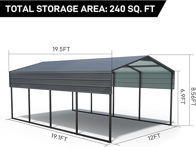 Outvita Heavy Duty Outdoor Carport Canopy, 12x20FT Metal Carport Kit with Galvanized Steel Roof, Garage Shelter for Cars, Boats, Pickup Trucks, Events, Party