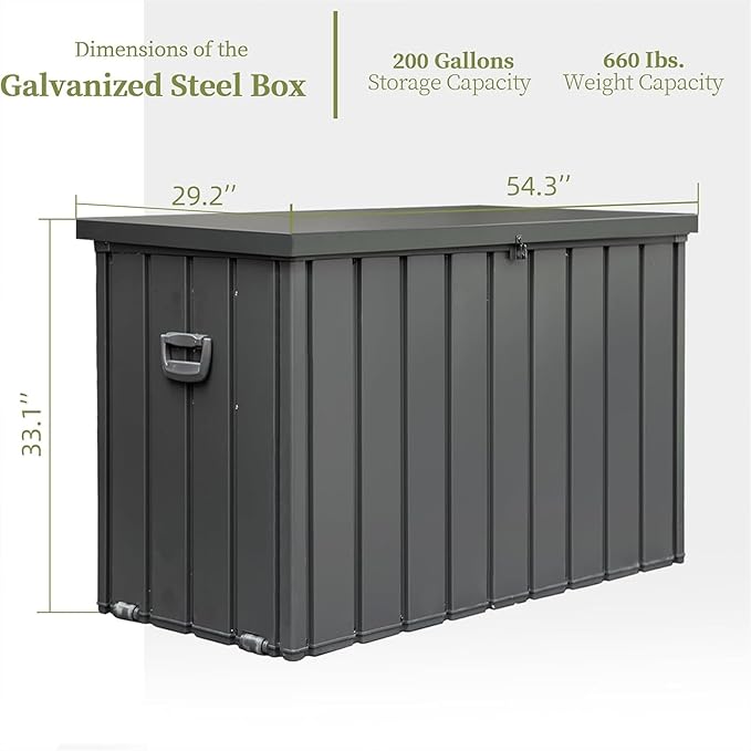 CHUNLY 200 Gallon Deck Box with Lockable Lid, Outdoor Patio Storage Box w/Mobility Rollers, All-weather Storage Bench Bin for Outside Cushions, Pool Supplies and Garden Tools (Dark Gray)