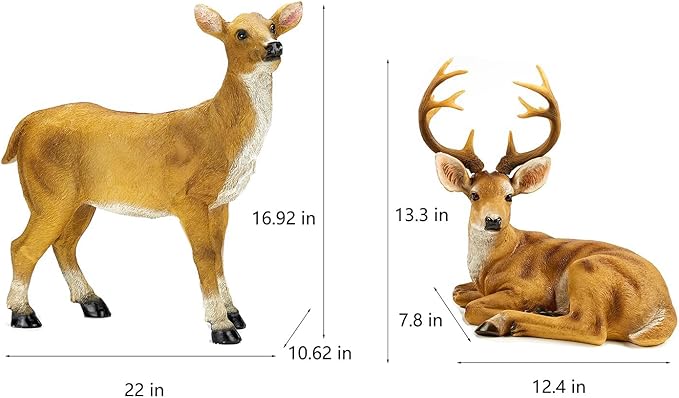 XTAPAN Resin Animals Sculpture Deer Statue Lying Male Deer and Standing Female Deer Living Room and Garden Deer Sculpture
