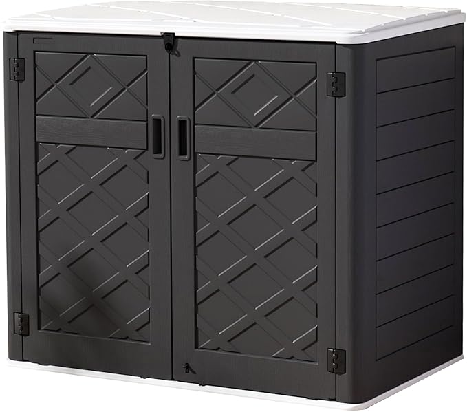 Resin Outdoor Storage Shed, 38 cu.ft Outdoor Storage Box Waterproof for Garden Tools, Patio Furniture, Trash Cans, Garage Storage, Lockable (Black)