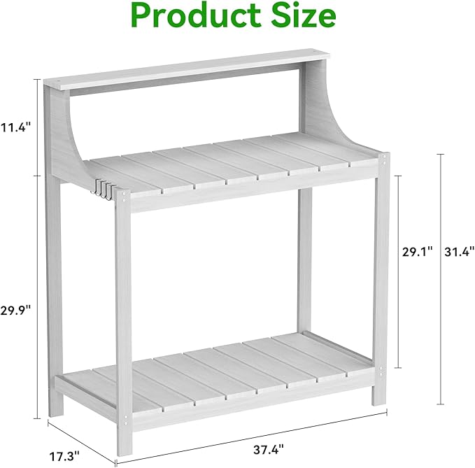 Premium Wood Potting Bench Table with Storage & Hooks - Durable All-Weather Garden Workstation for Patio, Deck & Yard - 360 lbs Capacity, Rust & Fade Resistant