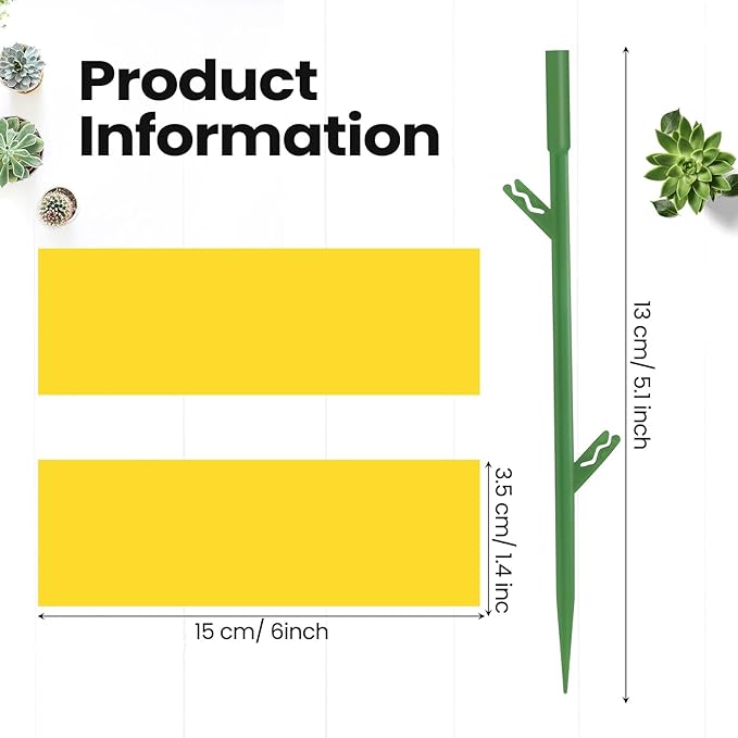 150 Pack Fungus Gnat Trap Sticky Houseplant Yellow Stakes Insect Sticky Trap for Indoor Outdoor Garden Houseplant Fungus Gnat Fruit Flies Mosquito