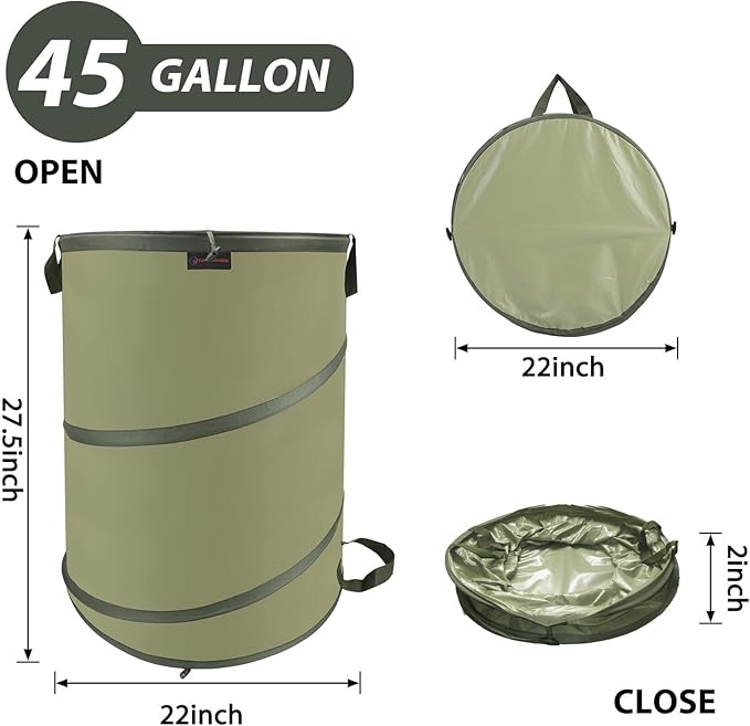 YUDI & GARDEN 45 Gallon Collapsible Garden Bag｜Collapsible Trash Can｜Camping Trash Can, Use for Gardening Cleanup or Party Waste and Outdoor Activities