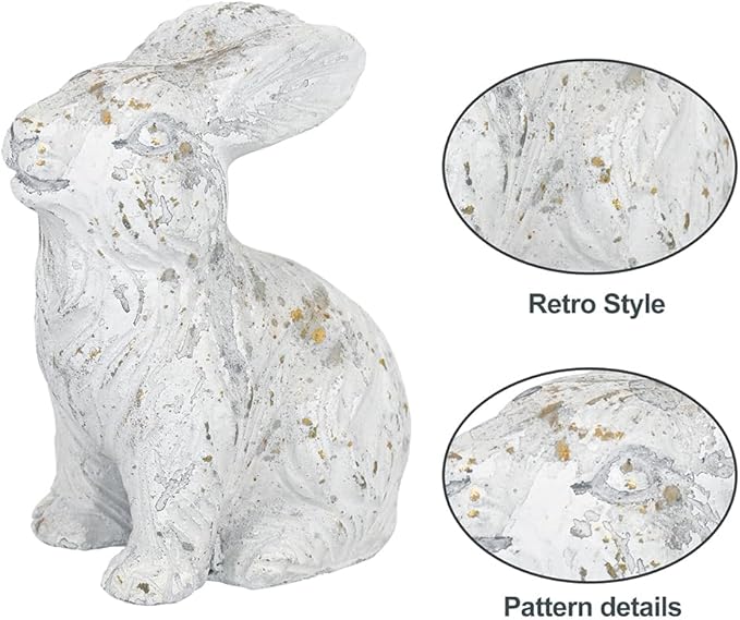 All Chic Bunny Decor Garden Statue White Rabbit Cement Rabbit Statue for Home Garden Indoor Outdoor Statues for Yard,Front Yard Decor,Easter Rabbit Figurines（White）