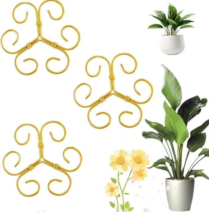 Plant Stem Supports Holder 3pcs Iron Grapple Holder Climbing Plant Stakes for Indoor Plants Upgraded Rock Climbing Home Potting Support Stake Plants Stem Holder for Leaf Stabilization (Round Gold)