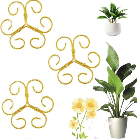 Plant Stem Supports Holder 3pcs Iron Grapple Holder Climbing Plant Stakes for Indoor Plants Upgraded Rock Climbing Home Potting Support Stake Plants Stem Holder for Leaf Stabilization (Round Gold)