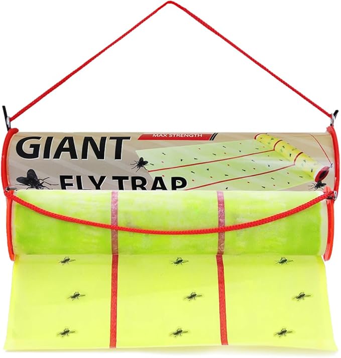 W4W, Giant Sticky Fly Trap Roll - MAX Strength - Outdoor/Indoor - Non Toxic - for Flies and Other Bugs (2 Pack- Contains 2 Giant Fly Rolls)