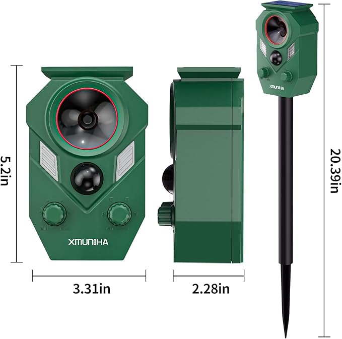 Solar Ultrasonic Animal Repellent Outdoor, Deer Repellent for Yard with RIP Sensor, IP65 Waterproof Squirrels Repeller, Effective Deterrent Cat, Raccoons, Skunks, Rabbits