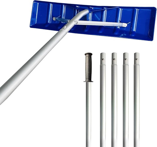 MTB Garden 20 Feet Snow Roof Rake, 25 Inch Blue Poly Blade and Aluminium Handle, Snow Rake Telescoping Snow Removal Tool