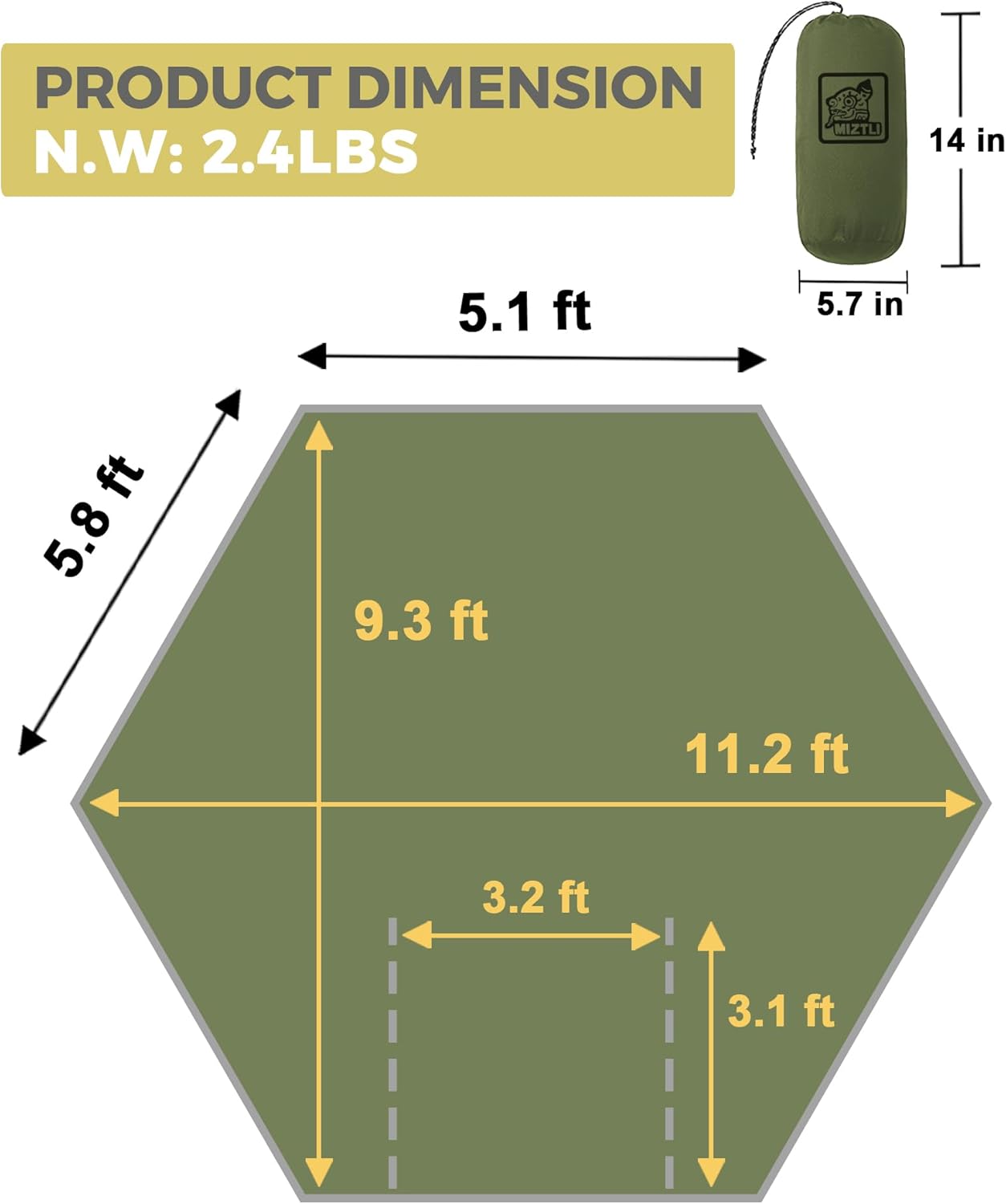 Miztli Camping Hammock -Portable Hammock w/Spacious Net & Tree Straps w/Adjustable Loops, Double and Single Hammock for Outdoor, Indoor, Hiking and Travel