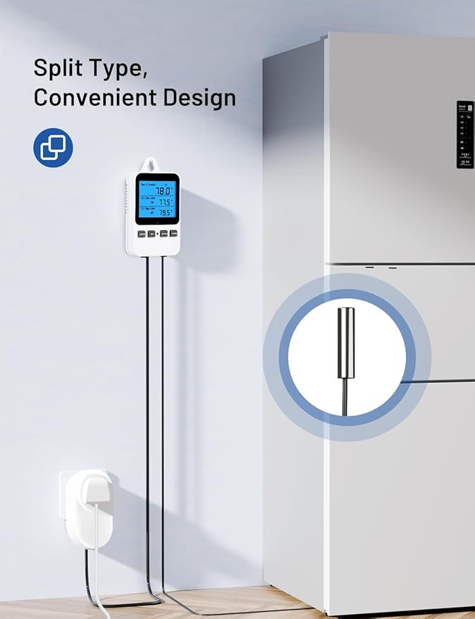 INKBIRDPLUS Plug in Thermostat, Separate Thermostat Outlet for Heater with 8.8 Ft Power Cord, for Reptile Greenhouse Homebrew Aquarium Seedling Mat, Heating or Cooling Mode Thermometer Controller