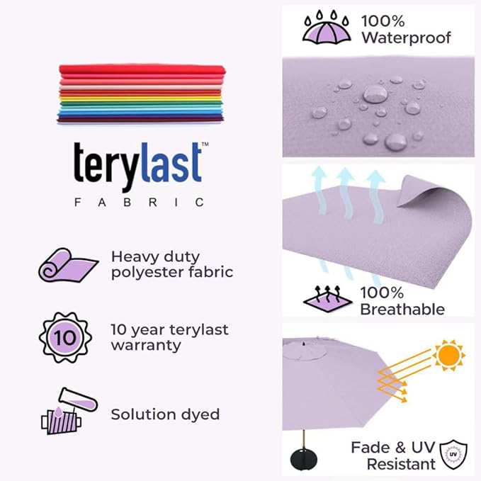 Midtown Umbrellas The Swilt 9 Feet Patio Umbrella in Terylast Midtown Purple Polyester Fabric - Fiberglass Ribs, Auto-Tilt Aluminum Frame For Backyard, Deck, Garden, Pool - White Pole