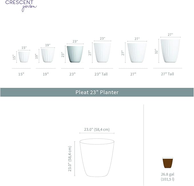 Crescent Garden Pleat Modern Decorative Planter, Indoor/Outdoor Pot, Resin Plant Pot with Drain Hole - 23" W x 23" H (Terracotta-Colored)