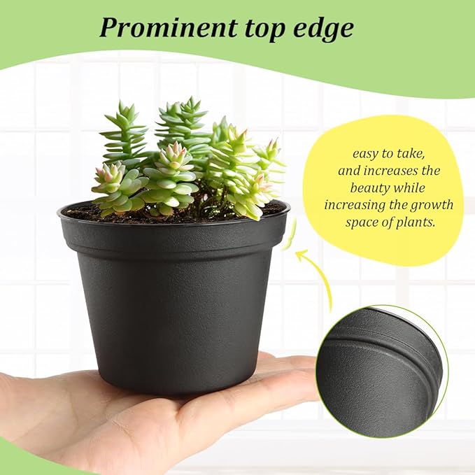 60 Pack 3 Inch Black Nursery Pots - Plastic Seedling, Seed Starter, Germination Pots with Drainage for Plants, Succulents, Flowers, Transplanting Gardening Gifts