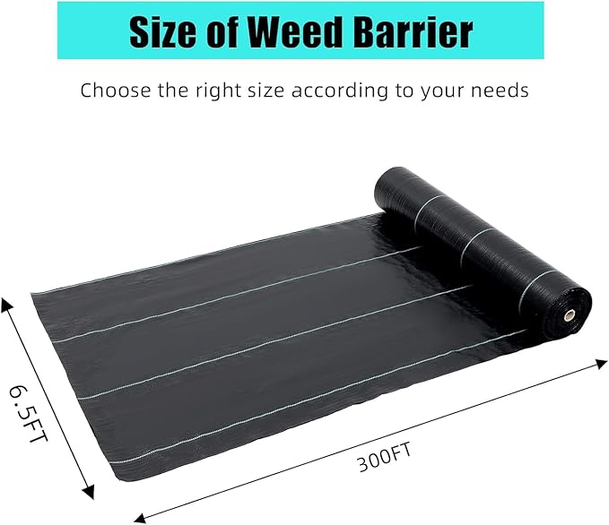 6.5ft x 300ft Premium 3oz Pro Garden Weed Barrier Landscape Fabric, Durable & Heavy-Duty Weed Block Gardening Mat, Easy Setup & Superior Weed Control, Eco-Friendly & Convenient Design