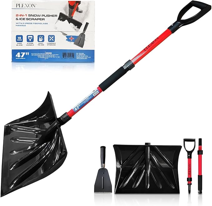 PLEXON Collapsible Snow Shovel for Driveway Lightweight Snow Shovel for Snow Removal with Ice Scraper Ice Chopper Folding Plastic for Car 48" Ergonomic