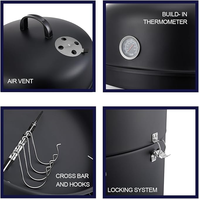 Realcook Charcoal Smoker BBQ Grill: Premium Vertical Meat Smokers with Smoke Tube - Barbecue Charcoal Grill Combo for Outdoor Cooking Patio Backyard Grilling Tailgating