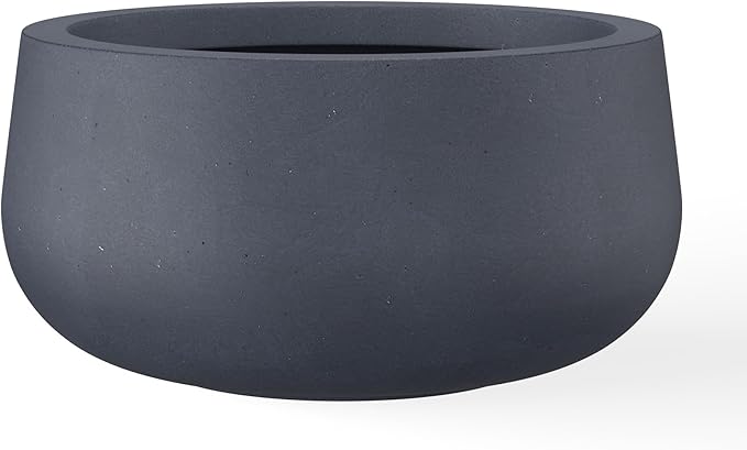 Kante 11.8" Dia Round Concrete Planter, Cement Plant Pots with Drainage Hole and Rubber Plug for Outdoor Indoor Garden Home, Modern Curvaceous Design, Dark Gray