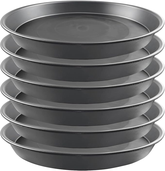 6 Pack 12 Inch Large Gray Plant Saucer Trays, Durable Heavy Duty Plastic PP Planter Bases, Round Water Catcher Plates and Drip Trays for Indoor Outdoor Gardening