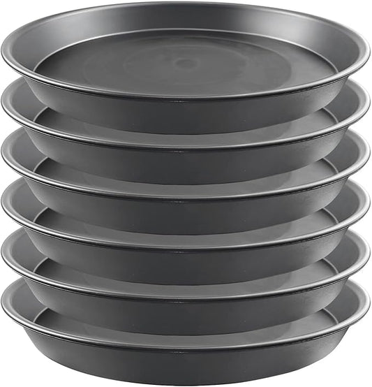 6 Pack 12 Inch Large Gray Plant Saucer Trays, Durable Heavy Duty Plastic PP Planter Bases, Round Water Catcher Plates and Drip Trays for Indoor Outdoor Gardening