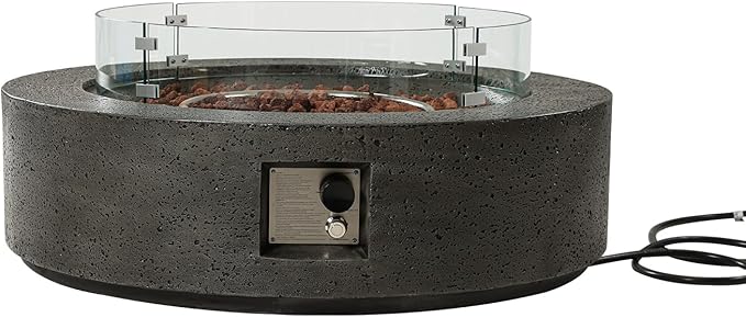 SUNBURY Outdoor Propane Gas Fire Pit Table, 42 Inch Round Outdoor Firepit Table, 50000 BTU Fire Table for Patio Set, Gray