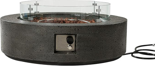 SUNBURY Outdoor Propane Gas Fire Pit Table, 42 Inch Round Outdoor Firepit Table, 50000 BTU Fire Table for Patio Set, Gray