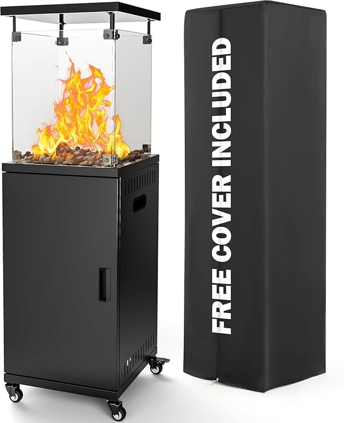 Pamapic 41,000 BTU Propane Patio Heater with Wheels & Cover,CSA Certified Outdoor Heater with Lockable Wheels for Backyard, Balcony,Garden,Weather Resistant(Ink)