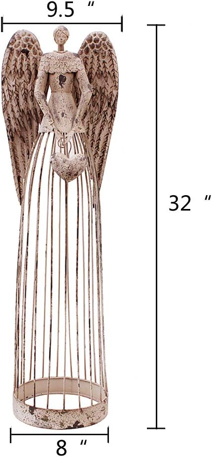 Linfevisi Garden Angel Statue Decor Rustic Metal Angel Sculpture Garden Yard Art Heavenly Home Decor Antiqued Accent Housewarming Gift 32 Inch Tall (Heart)