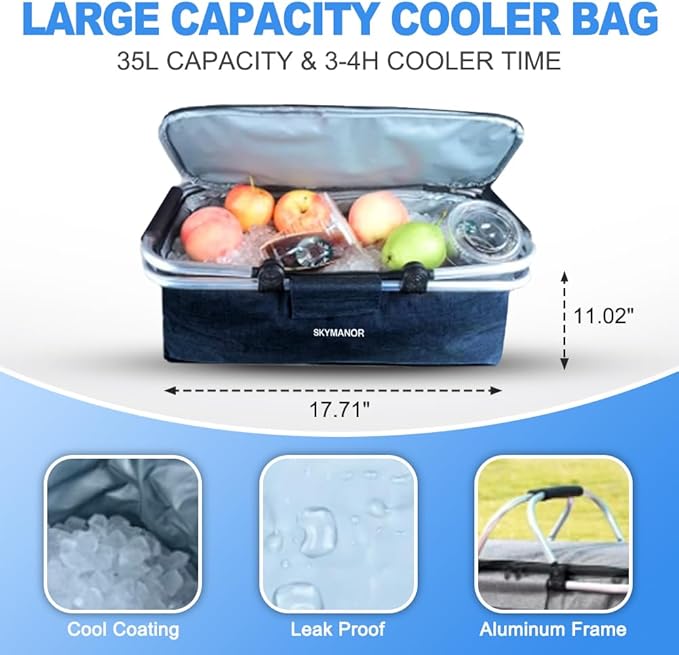 SKYMANOR Collapsible Wagon with Removable Canopy, 3-in-1 Heavy Duty Garden Cart with Big All-Terrain Wheels, Brakes, Adjustable Push Pull Handle, Cooler Bag, 300LBS Wagon Cart for Camping (Black)