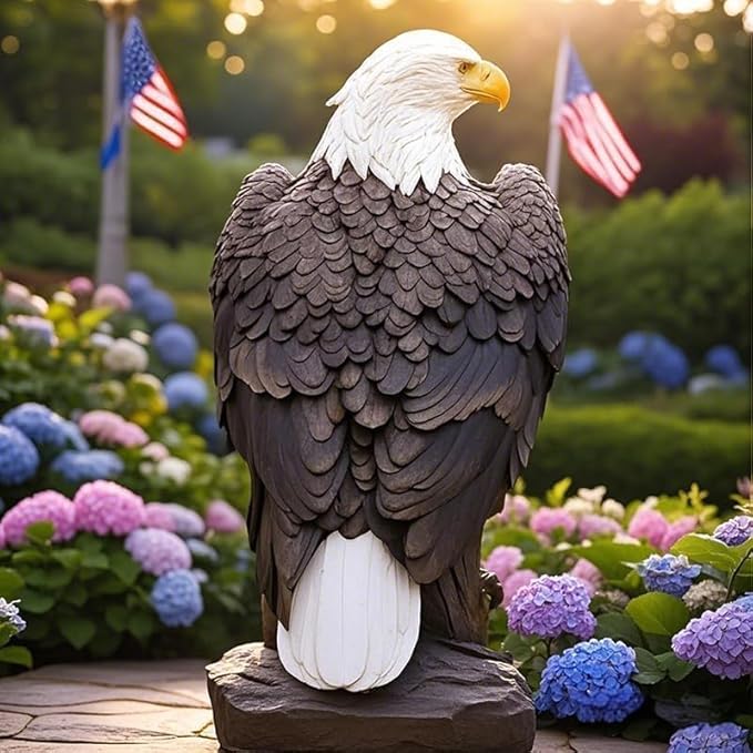 Bald Eagle Statue Outdoor - Large American Eagle Figurine for Garden, Yard, and Outside Decor | Majestic Realistic Hand-Painted Resin Sculpture, 24.4-Inch